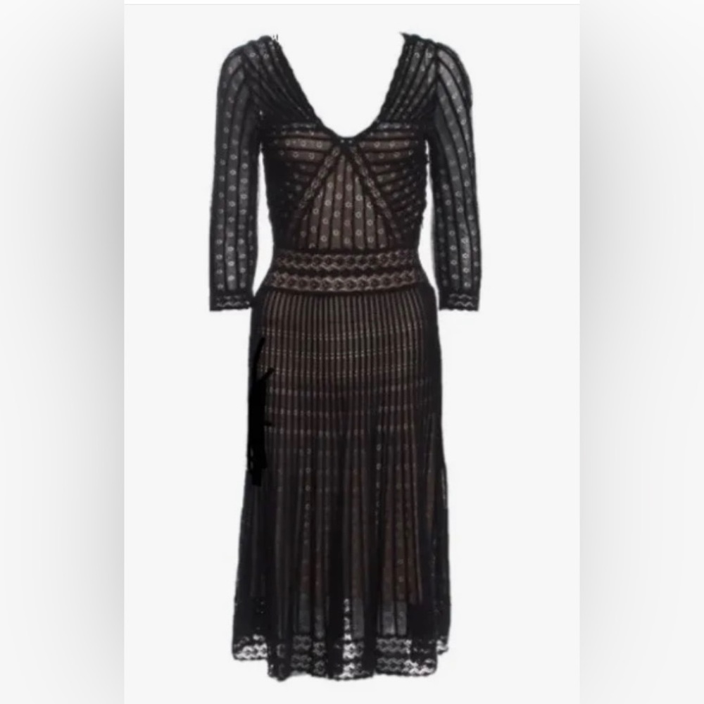 Galliano for Christian Dior Black Midi Dress 2009 Lace Crochet Knit US 8 /Fr 42
